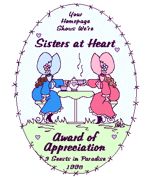 Sisters at Heart Award of Appreciation